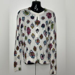 LOFT White Floral Print Button Cardigan